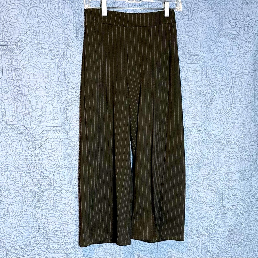 Zara Wide Leg Gaucho Pants, Black & White Pinstripes, Size Small